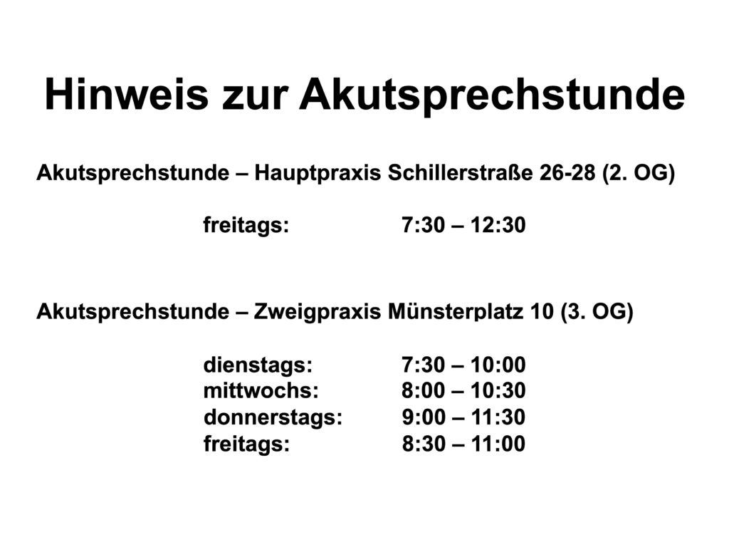 Akutsprechstunde Schillerstrasse-Münsterplatz