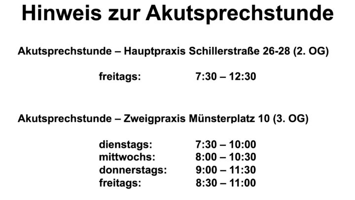 Akutsprechstunde Schillerstrasse-Münsterplatz